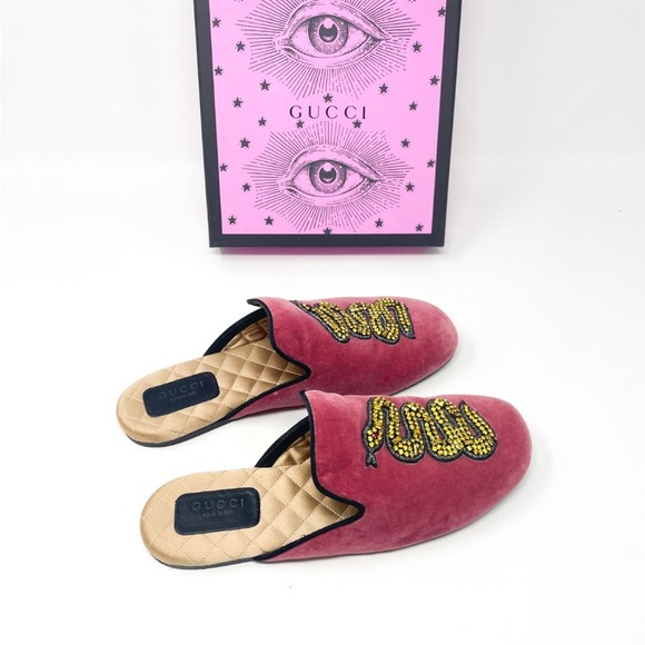GUCCI Lawrence Velvet Crystal Snake Embroidered Princetown Slippers EU 36.5 - Picture 4 of 9